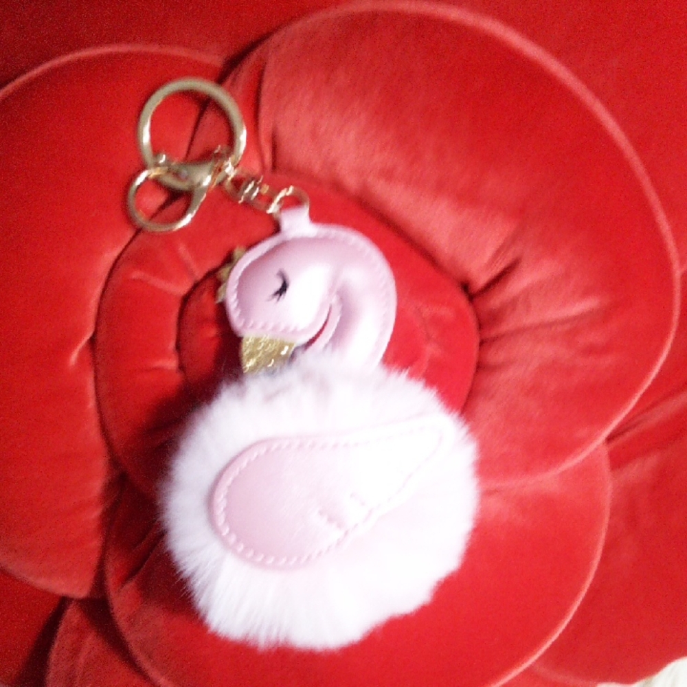 Pink Swan Keychain/Bagcharm with Gold Accents Fuzzy Pink